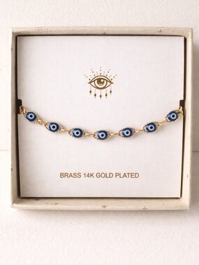Arm Candy Evil Eye bracelet 14 k gold plated over brass Blue